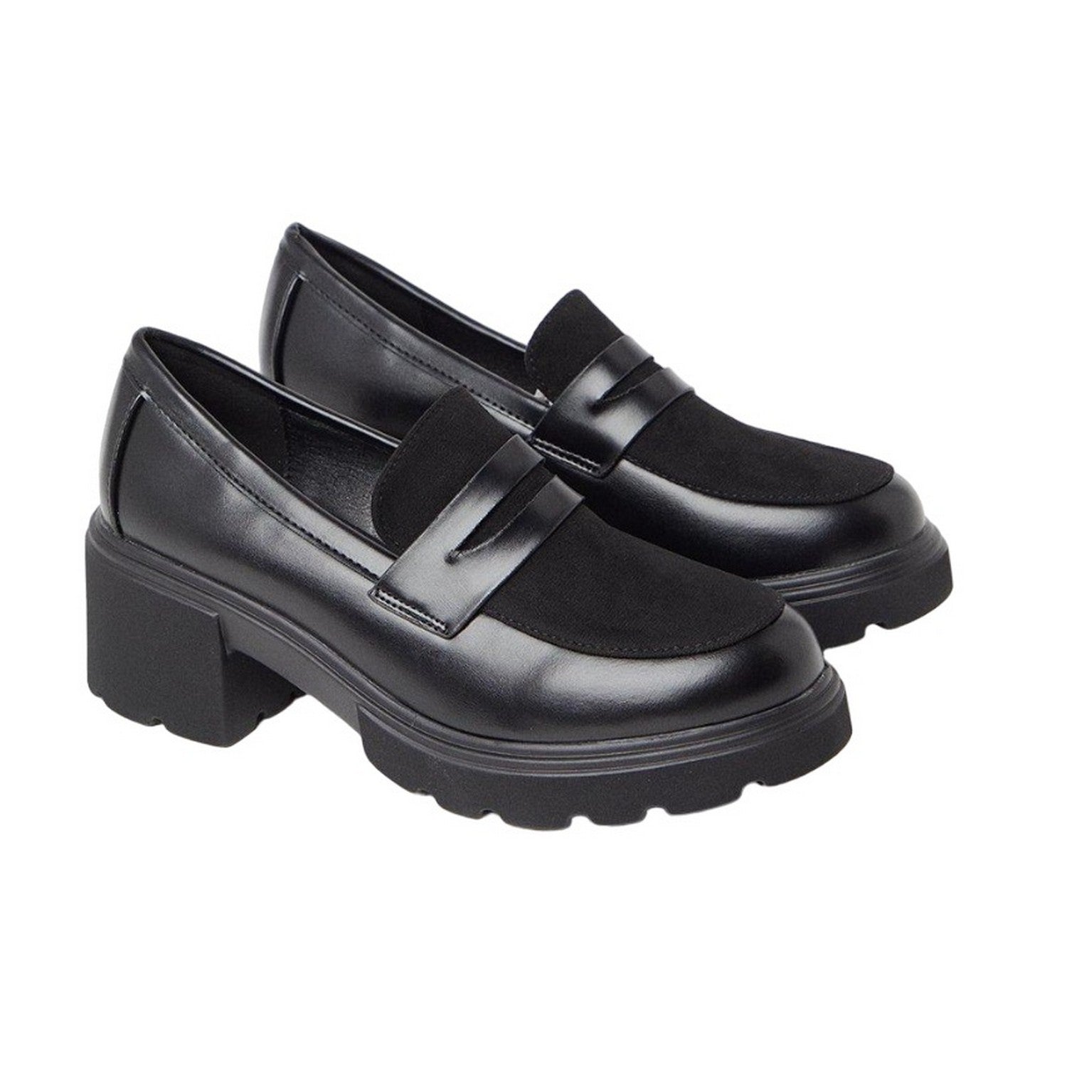 Black - Front - Faith Womens-Ladies Charlotte Chunky Heel Loafers