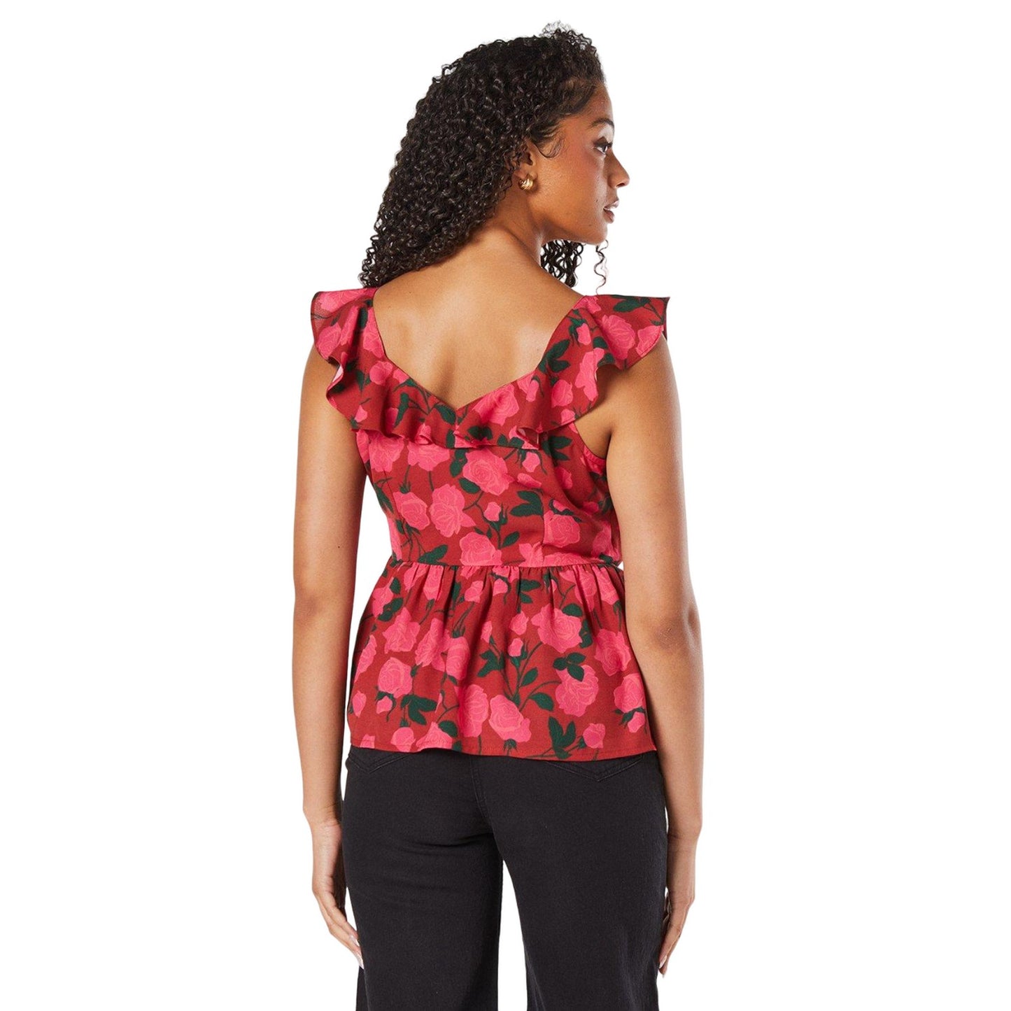 Red - Back - Dorothy Perkins Womens-Ladies Rose Peplum Top