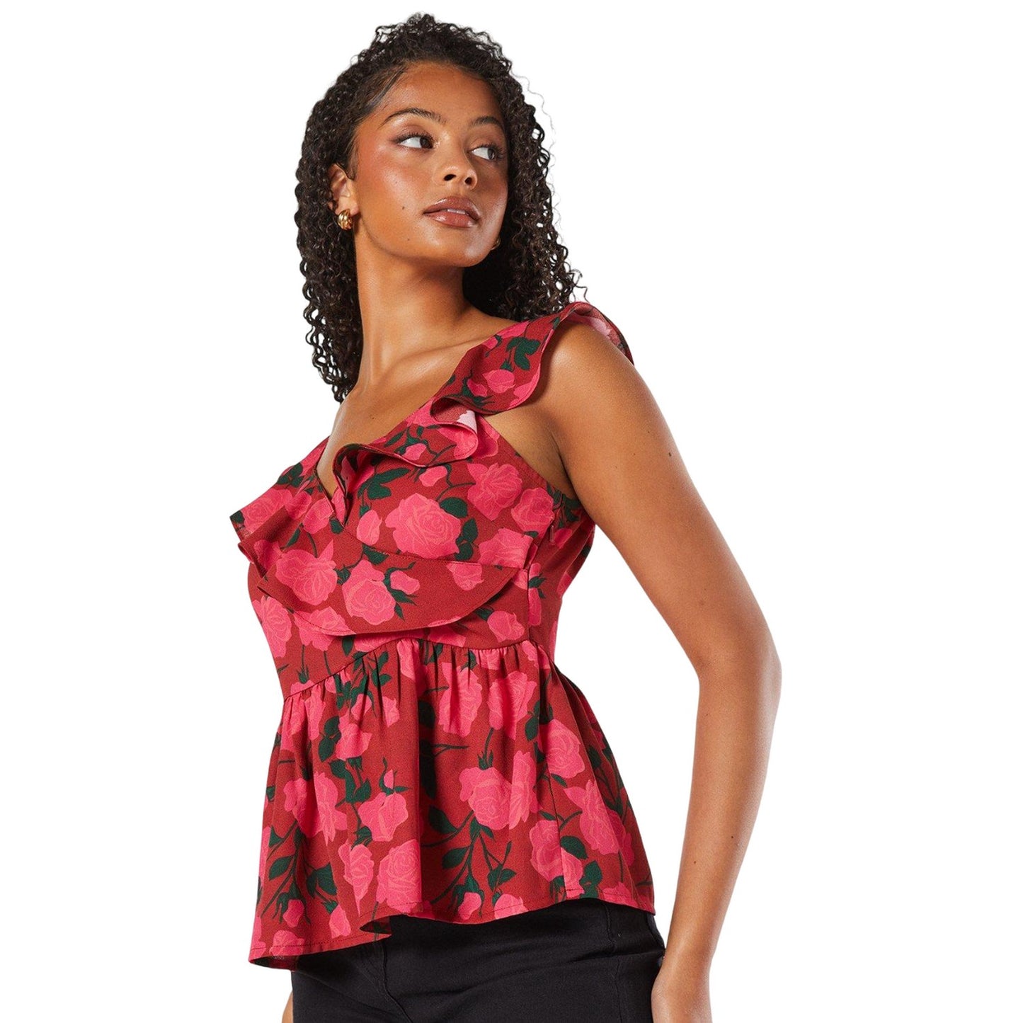 Red - Side - Dorothy Perkins Womens-Ladies Rose Peplum Top