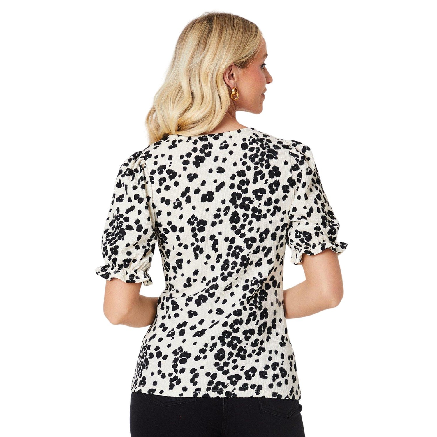 Black-White - Back - Dorothy Perkins Womens-Ladies Leopard Print Puff Shoulders Top