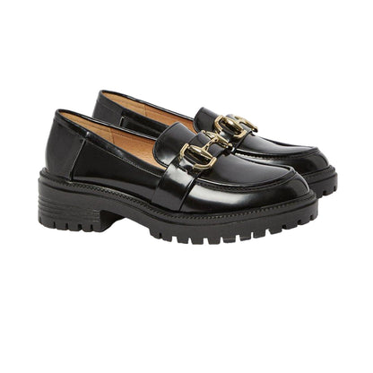 True Black - Front - Faith Womens-Ladies Nula Snaffle Detail High Shine Chunky Heel Loafers
