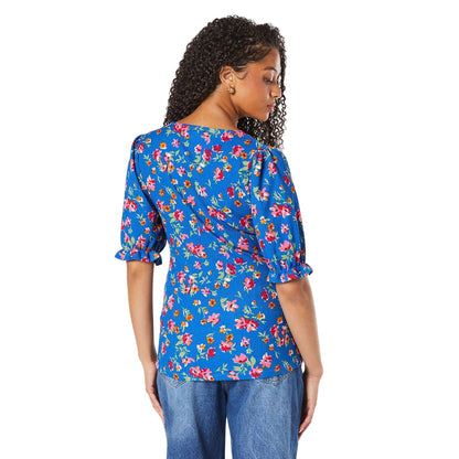 Blue - Back - Dorothy Perkins Womens-Ladies Floral Shirred Cuff Tall Top