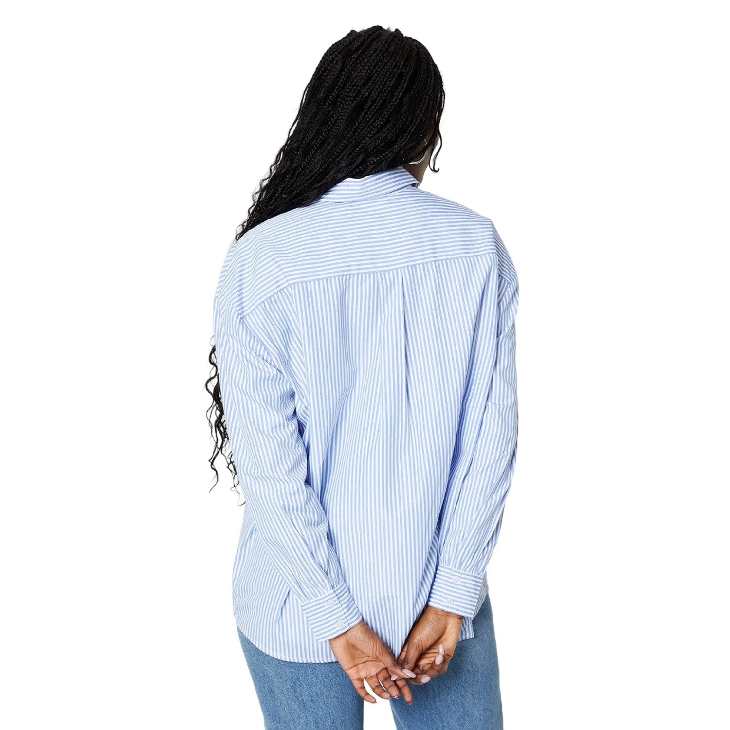 Blue - Back - Dorothy Perkins Womens-Ladies Stripe Poplin Button Through Shirt