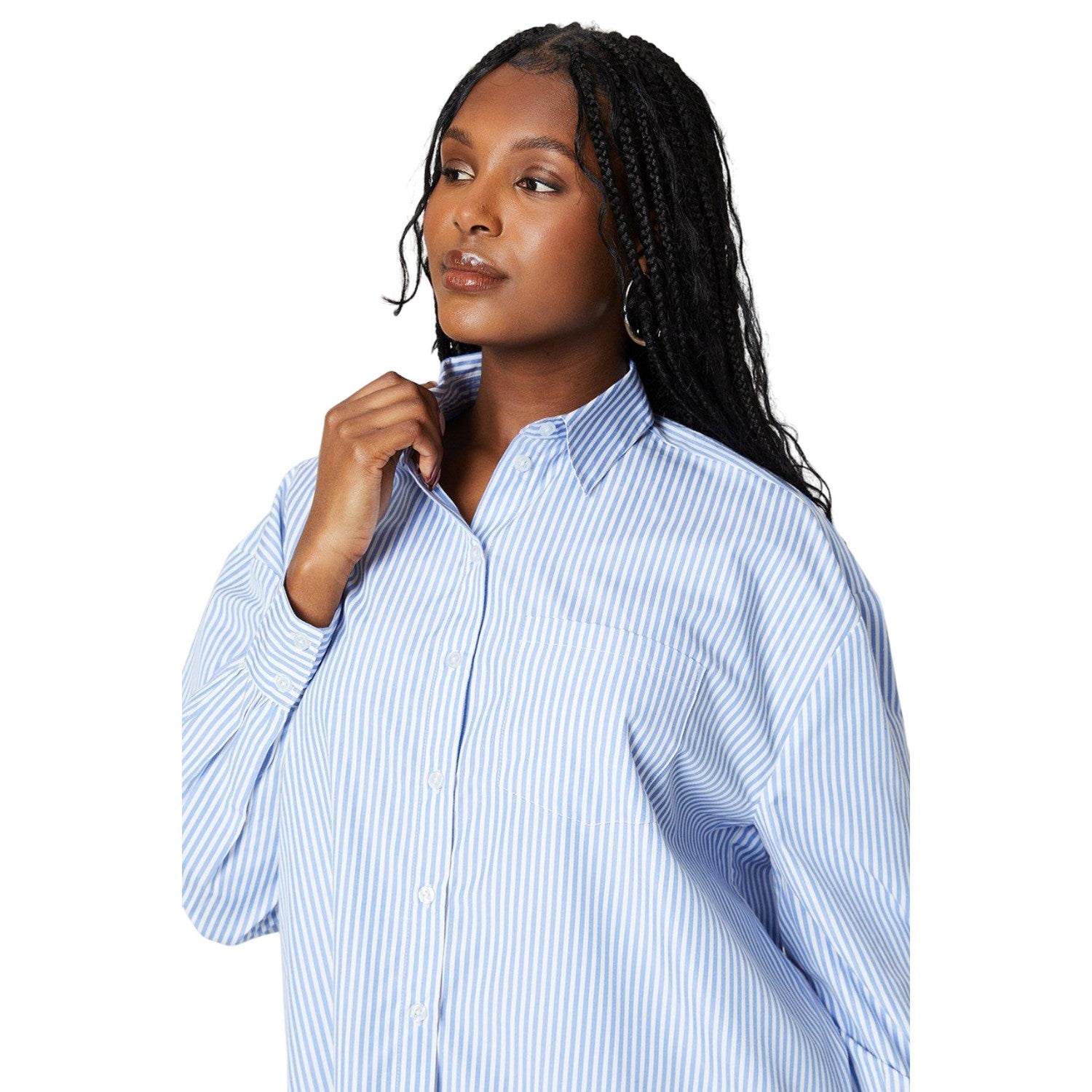 Blue - Side - Dorothy Perkins Womens-Ladies Stripe Poplin Button Through Shirt