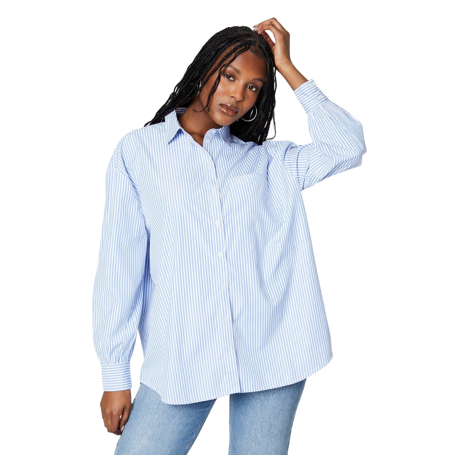Blue - Front - Dorothy Perkins Womens-Ladies Stripe Poplin Button Through Shirt