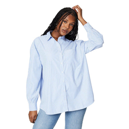 Blue - Front - Dorothy Perkins Womens-Ladies Stripe Poplin Button Through Shirt