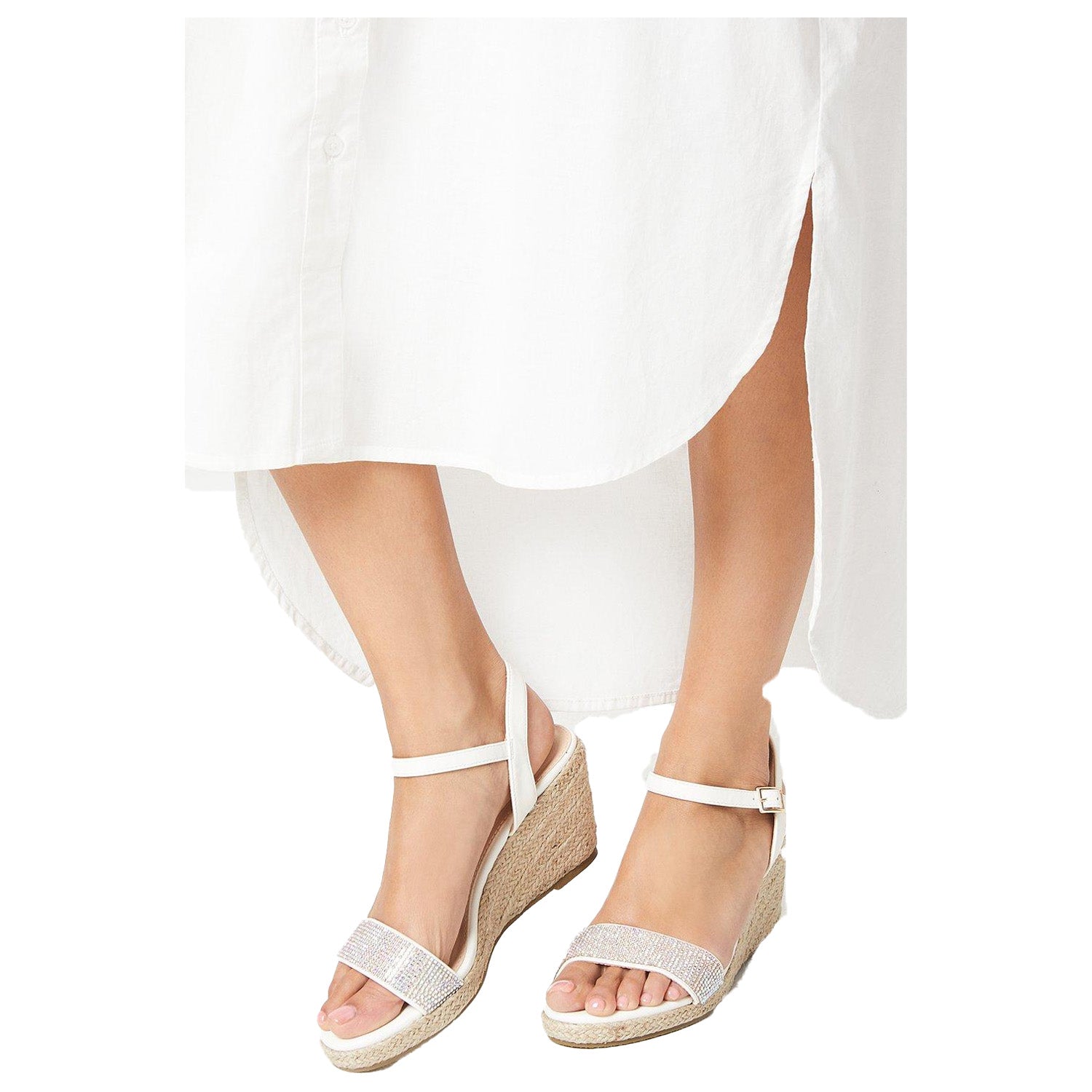 White - Side - Dorothy Perkins Womens-Ladies Renelle Diamante Wedge Sandals