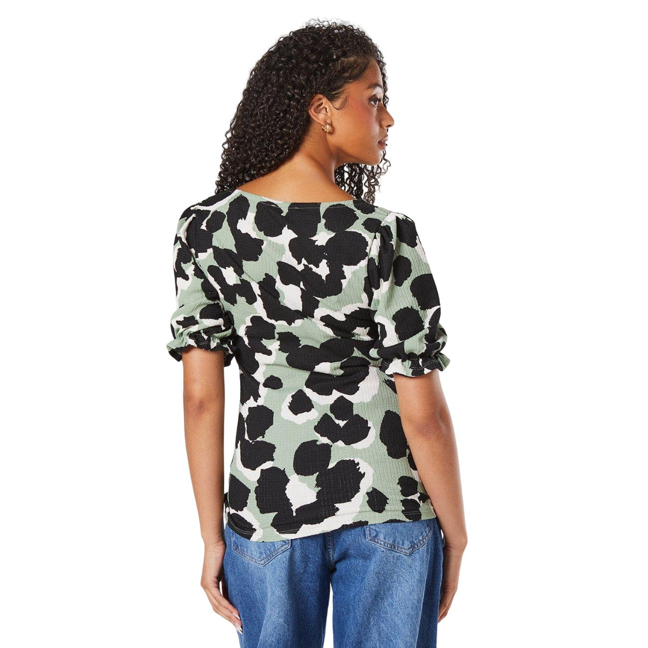 Khaki Green - Back - Dorothy Perkins Womens-Ladies Animal Print Scoop Neck Tall Short-Sleeved Top