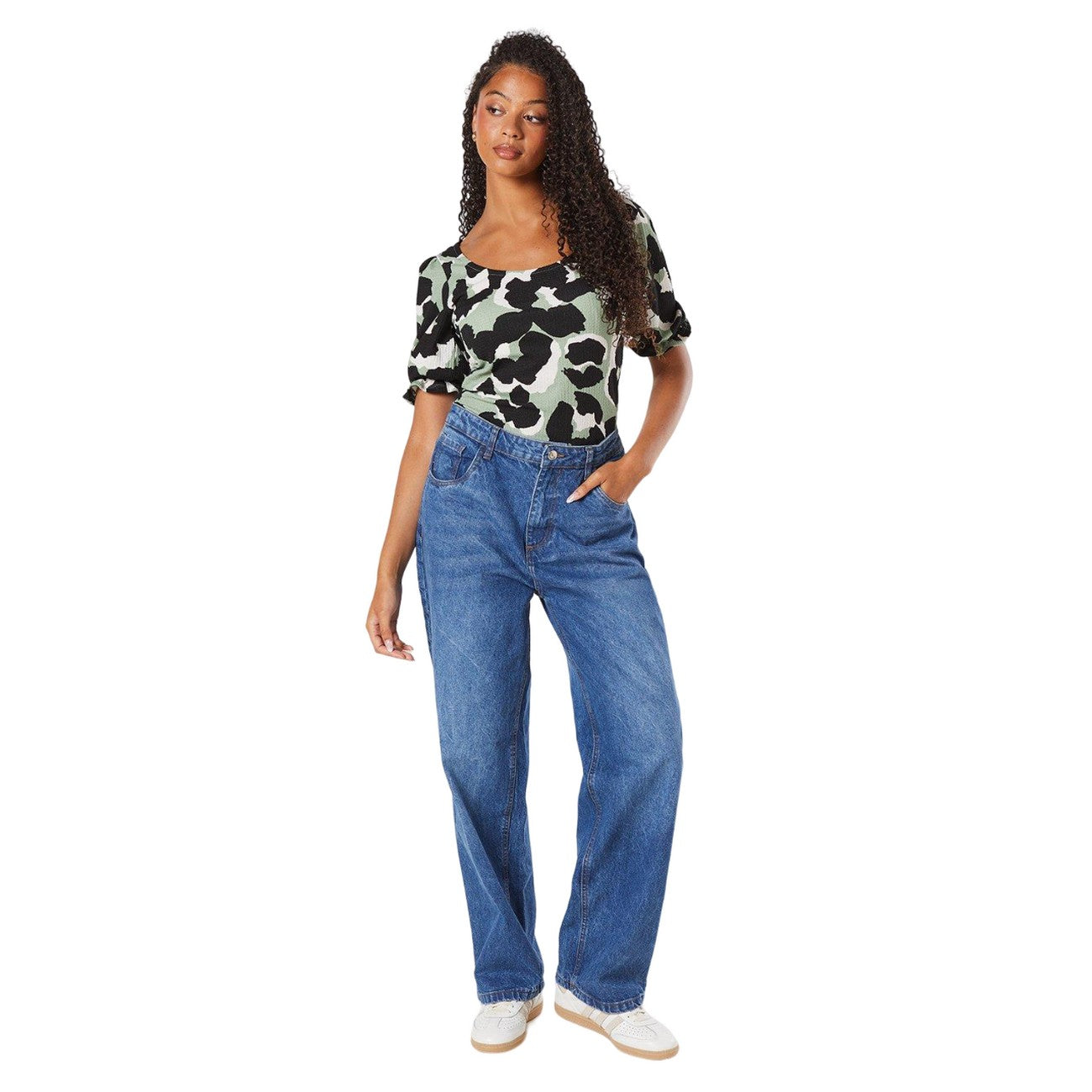 Khaki Green - Lifestyle - Dorothy Perkins Womens-Ladies Animal Print Scoop Neck Tall Short-Sleeved Top