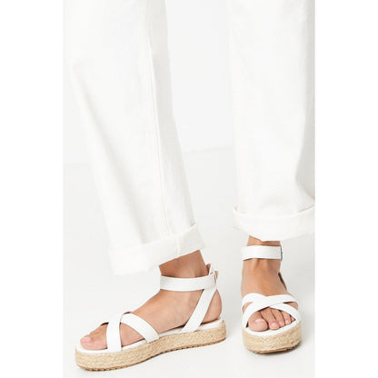White - Front - Dorothy Perkins Womens-Ladies Remi Raffia Crossover Strap Flatform Sandals