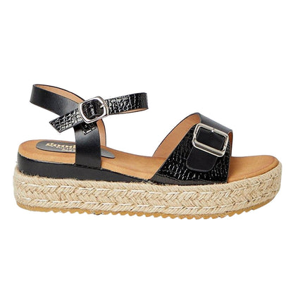 Black - Back - Good For The Sole Womens-Ladies Marta Buckle Detail Flatform Sandals