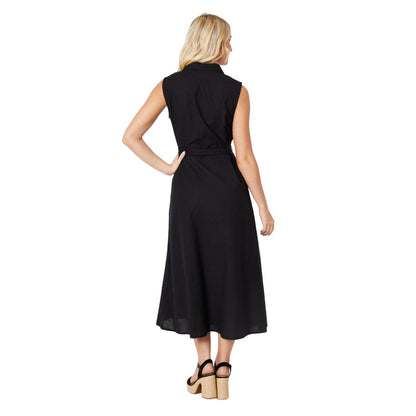 Black - Back - Dorothy Perkins Womens-Ladies Belt Sleeveless Midi Shirt Dress