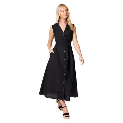 Black - Front - Dorothy Perkins Womens-Ladies Belt Sleeveless Midi Shirt Dress