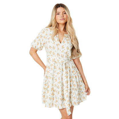 Ivory - Front - Dorothy Perkins Womens-Ladies Ditsy Print Tiered Puffed Mini Dress