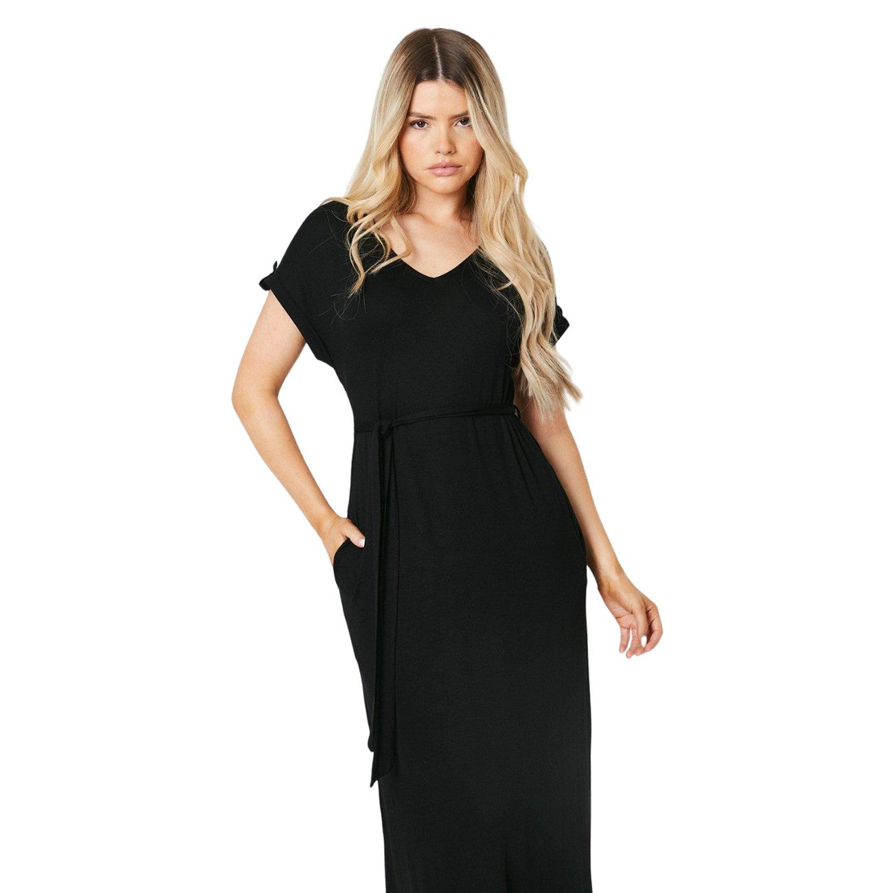 Black - Side - Dorothy Perkins Womens-Ladies Waist Tie Maxi Dress