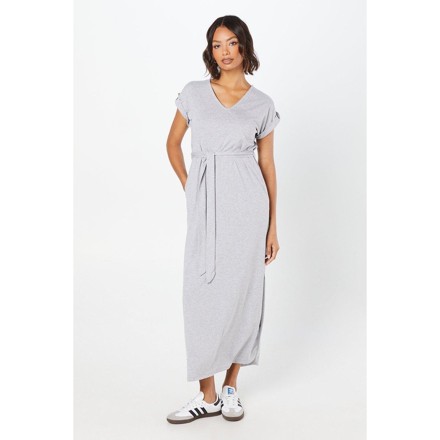 Grey - Front - Dorothy Perkins Womens-Ladies Waist Tie Maxi Dress