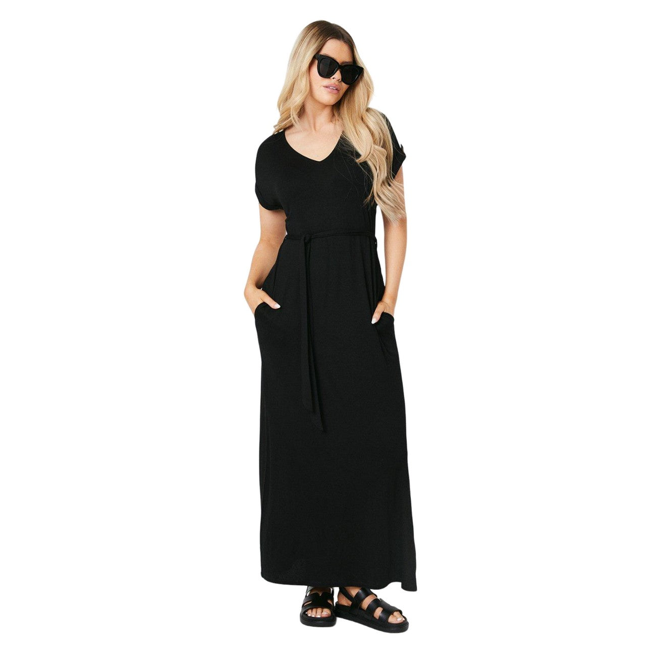 Black - Front - Dorothy Perkins Womens-Ladies Waist Tie Maxi Dress
