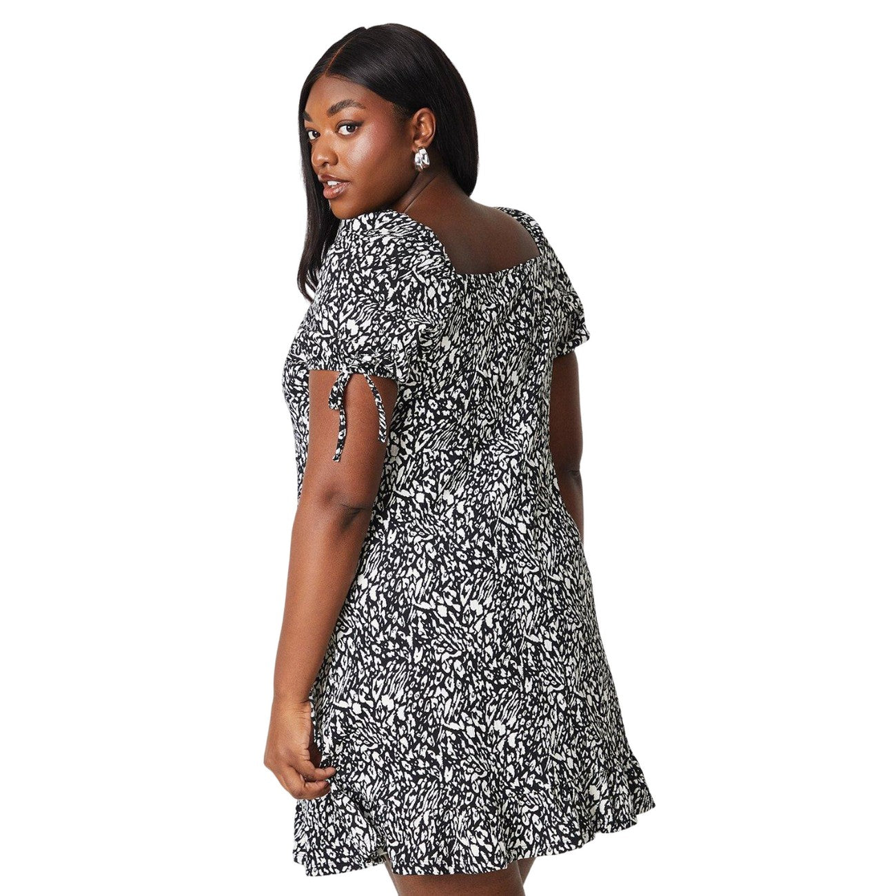 Monochrome - Back - Dorothy Perkins Womens-Ladies All-Over Print Plus Tie Sleeves Mini Dress