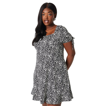 Monochrome - Front - Dorothy Perkins Womens-Ladies All-Over Print Plus Tie Sleeves Mini Dress