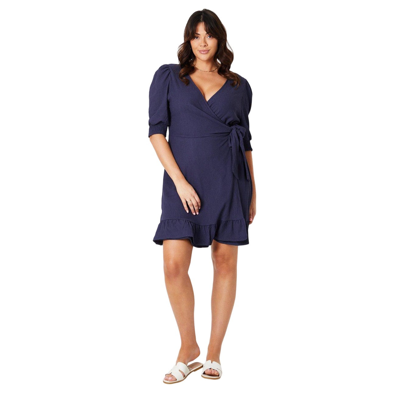 Navy - Side - Dorothy Perkins Womens-Ladies Wrap Plus Mini Dress