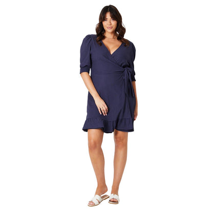 Navy - Side - Dorothy Perkins Womens-Ladies Wrap Plus Mini Dress