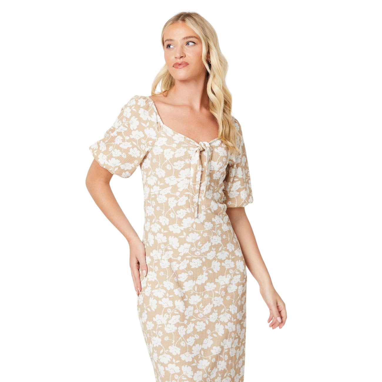Brown-White - Side - Dorothy Perkins Womens-Ladies Floral Knotted Strap Midi Dress