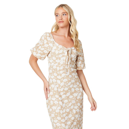 Brown-White - Side - Dorothy Perkins Womens-Ladies Floral Knotted Strap Midi Dress