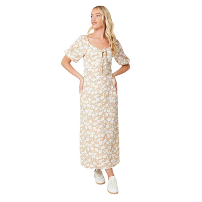 Brown-White - Front - Dorothy Perkins Womens-Ladies Floral Knotted Strap Midi Dress