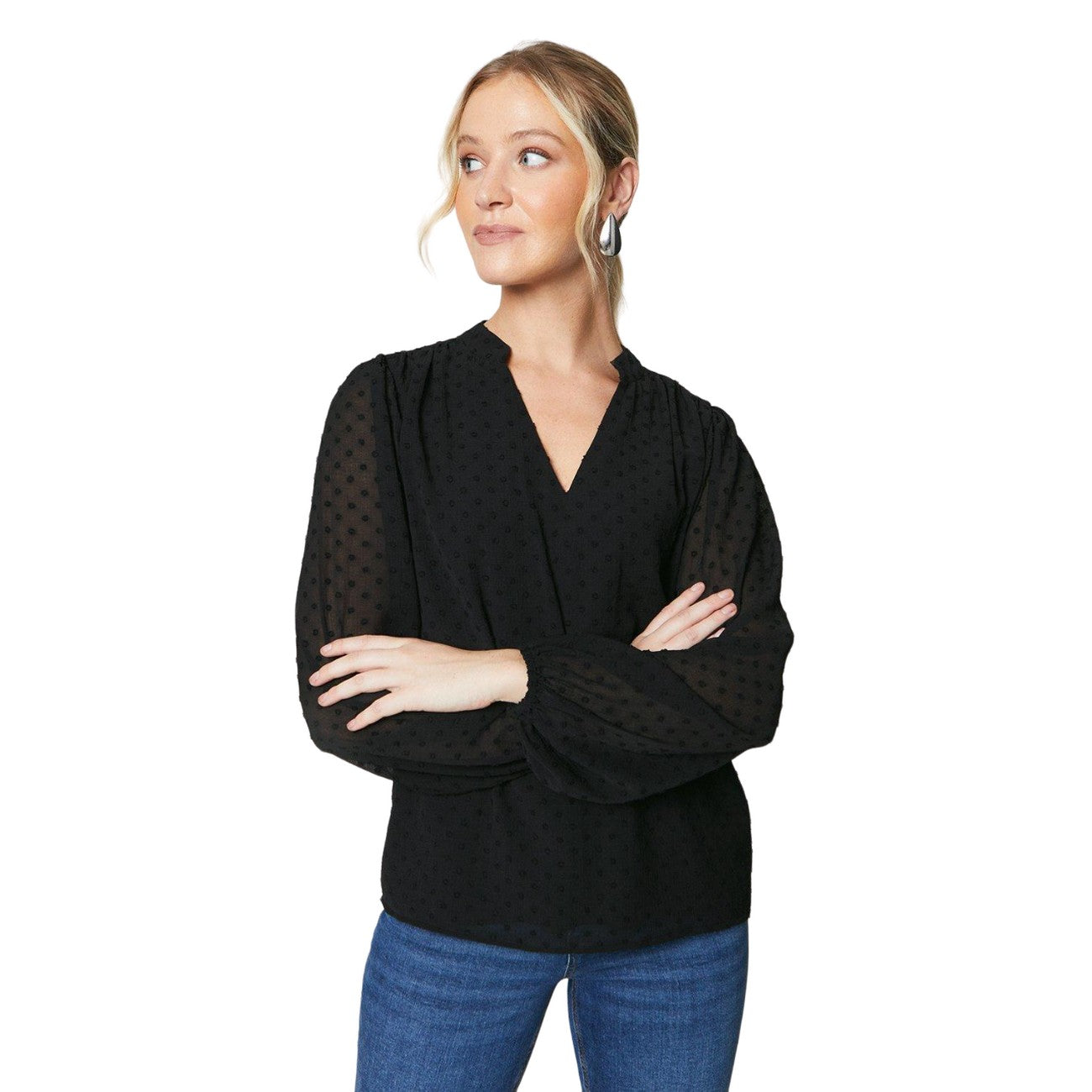 Black - Front - Dorothy Perkins Womens-Ladies Dobby Overhead Blouse