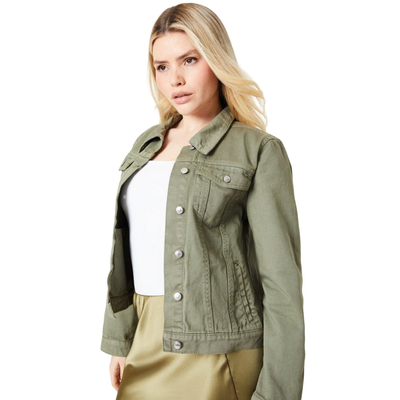 Khaki Green - Front - Dorothy Perkins Womens-Ladies Denim Jacket