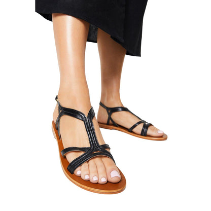 Black - Side - Dorothy Perkins Womens-Ladies Janet Leather T-Bar Strappy Sandals