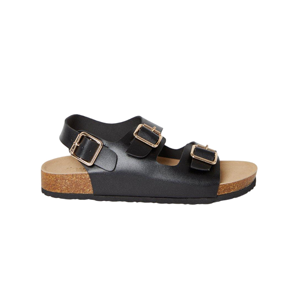 Black - Back - Good For The Sole Womens-Ladies Arlen Backstrap Buckle Detail Wide Sliders
