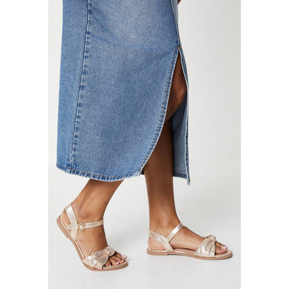 Gold - Front - Dorothy Perkins Womens-Ladies Freya Bow Detail Wide Flat Sandals
