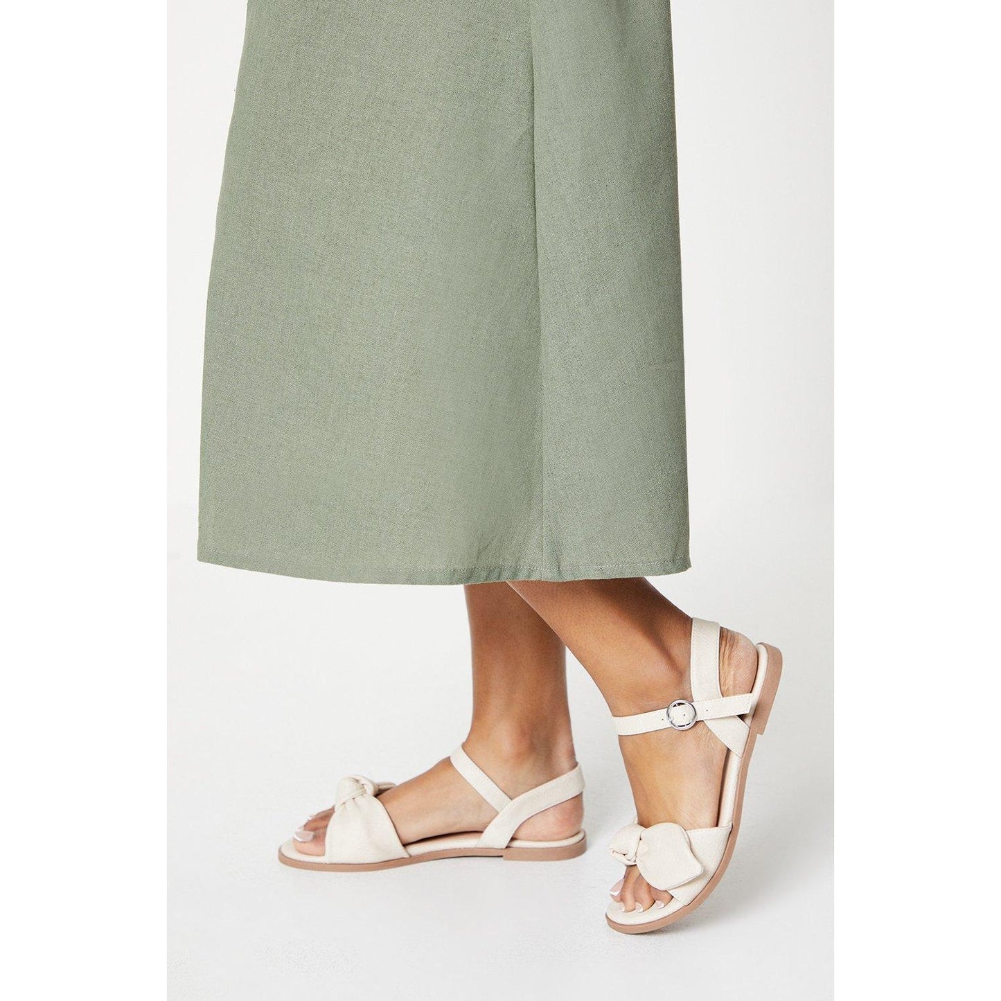 Bone - Front - Dorothy Perkins Womens-Ladies Freya Bow Detail Wide Flat Sandals
