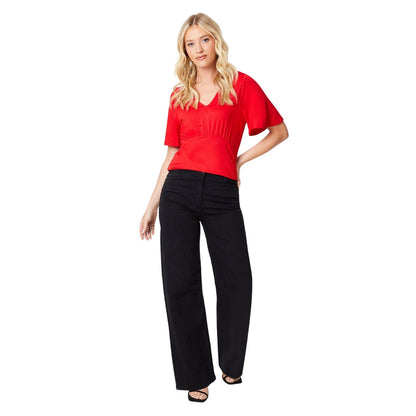 Red - Side - Dorothy Perkins Womens-Ladies Empire Flutter Top
