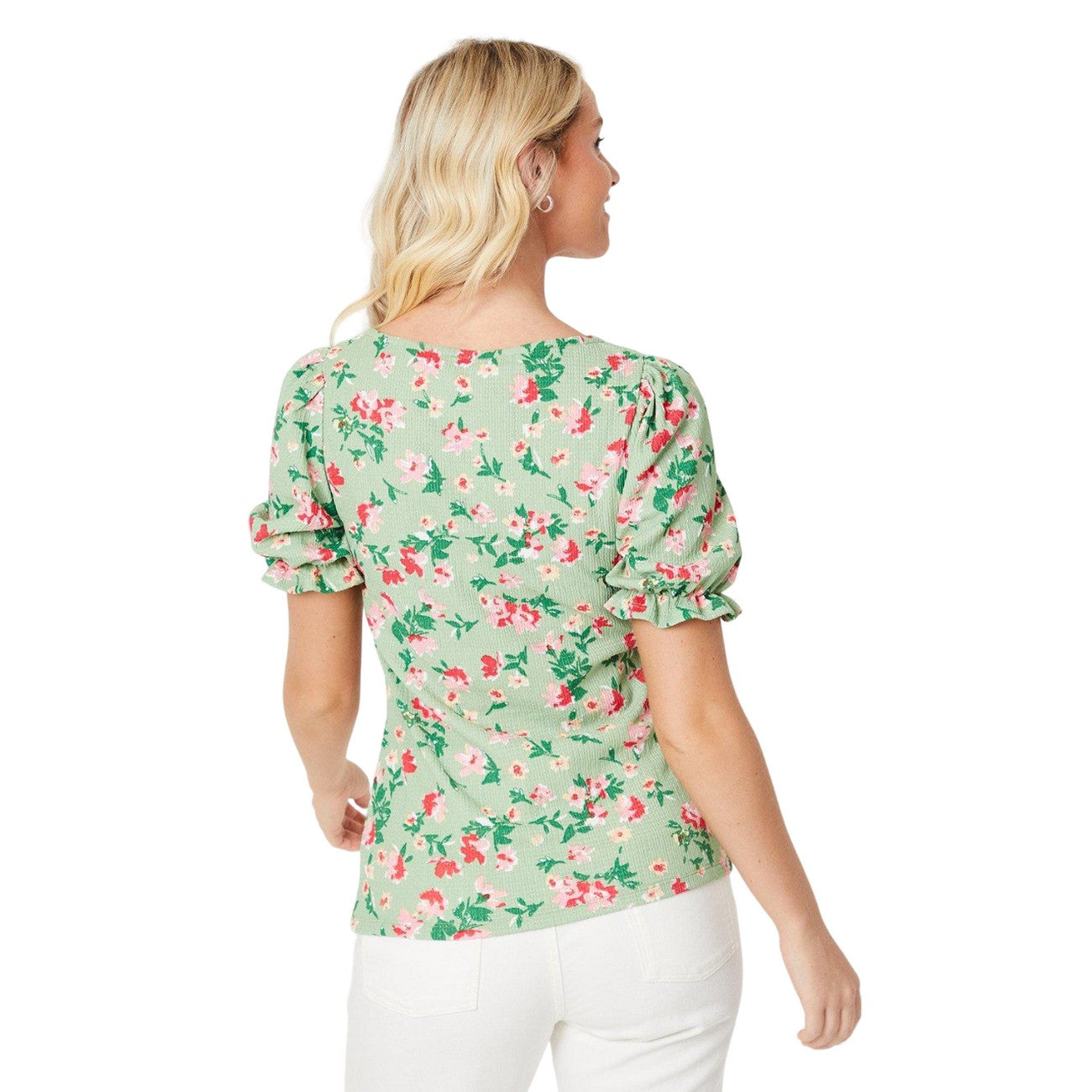 Sage - Back - Dorothy Perkins Womens-Ladies Ditsy Floral Scoop Neck Short-Sleeved Top