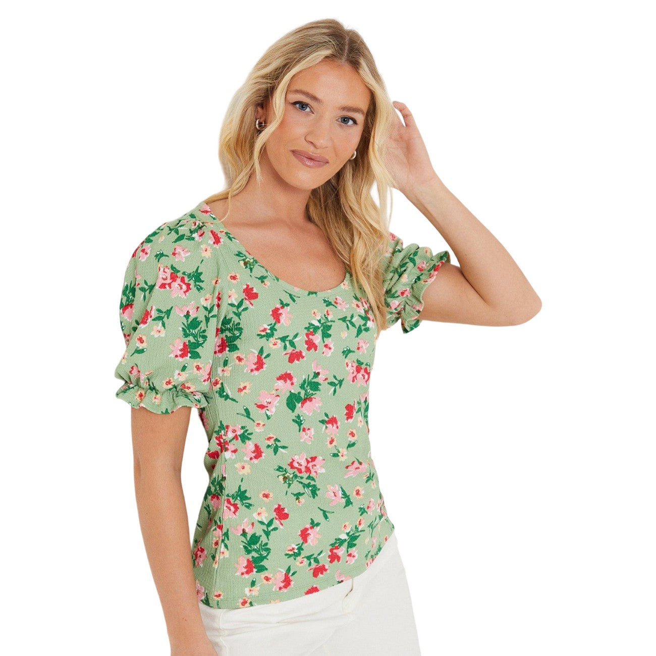 Sage - Side - Dorothy Perkins Womens-Ladies Ditsy Floral Scoop Neck Short-Sleeved Top