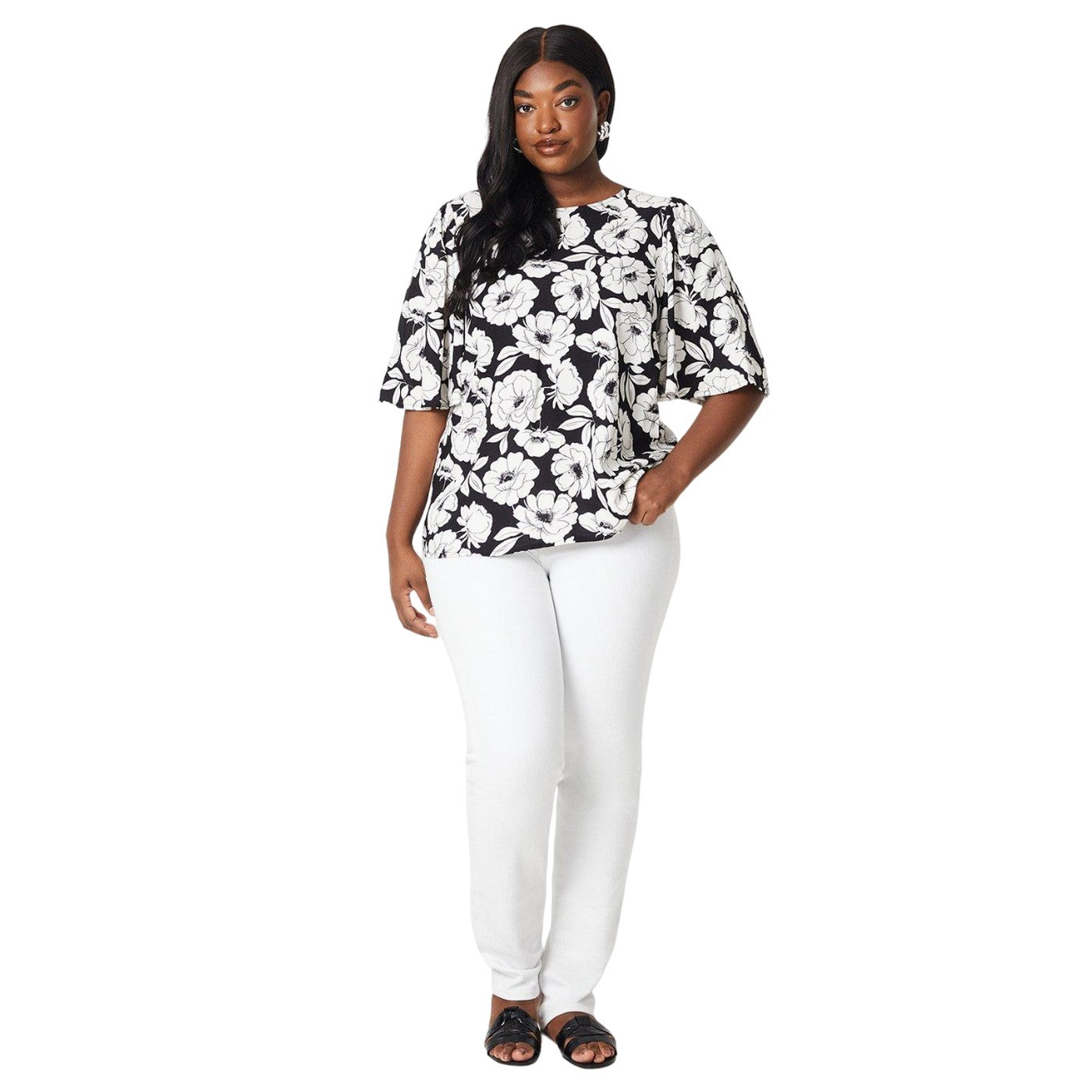 Black - Lifestyle - Dorothy Perkins Womens-Ladies Floral Plus Flutter Top