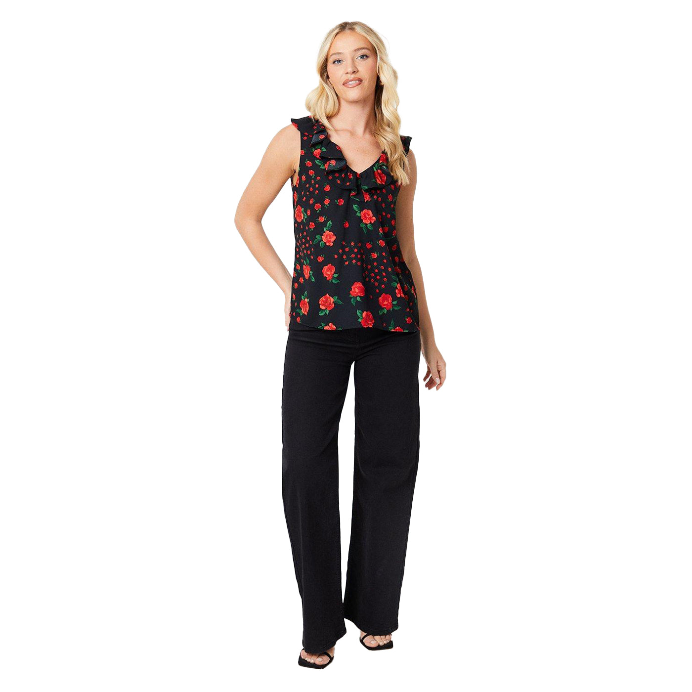 Black - Lifestyle - Dorothy Perkins Womens-Ladies Frilled V Neck Top