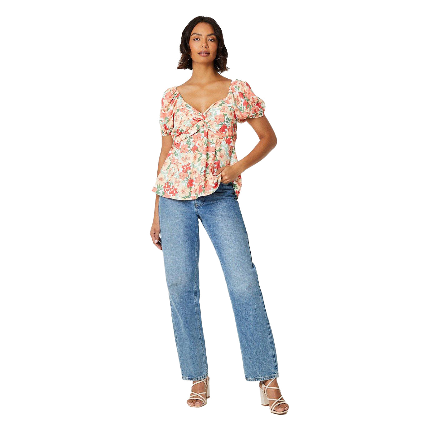 White-Red-Green - Lifestyle - Dorothy Perkins Womens-Ladies Floral Twisted Knot Front Blouse