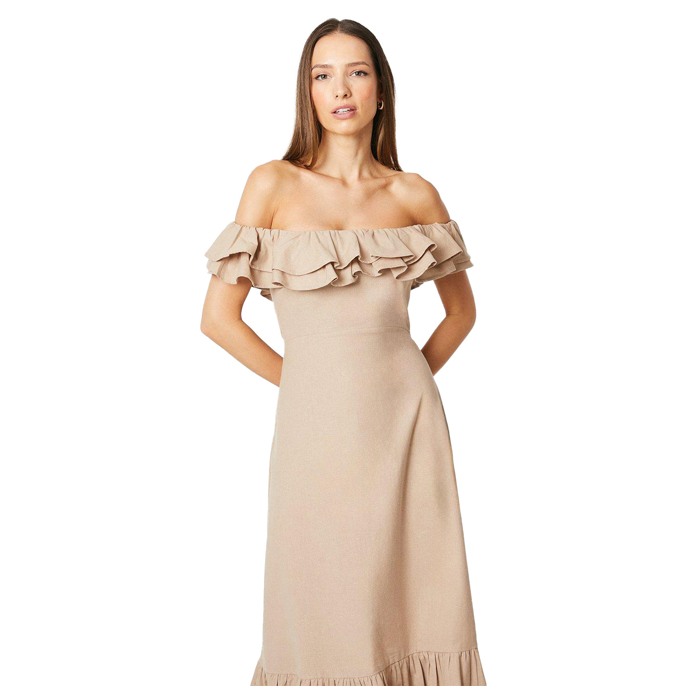 Stone - Lifestyle - Dorothy Perkins Womens-Ladies Frill Midi Dress