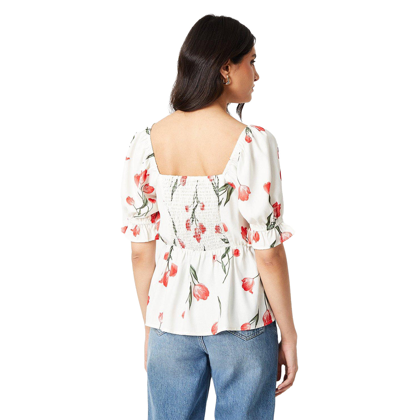 Ivory - Back - Dorothy Perkins Womens-Ladies Floral Sweetheart Top