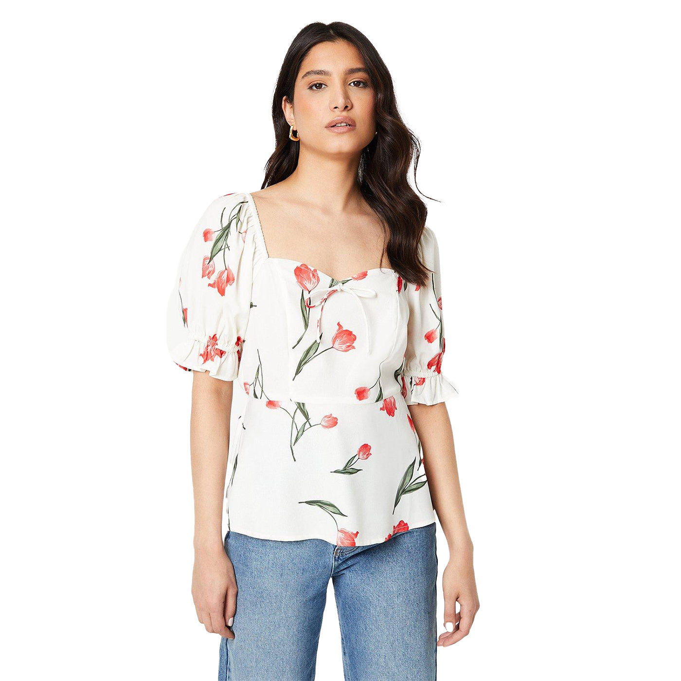 Ivory - Front - Dorothy Perkins Womens-Ladies Floral Sweetheart Top