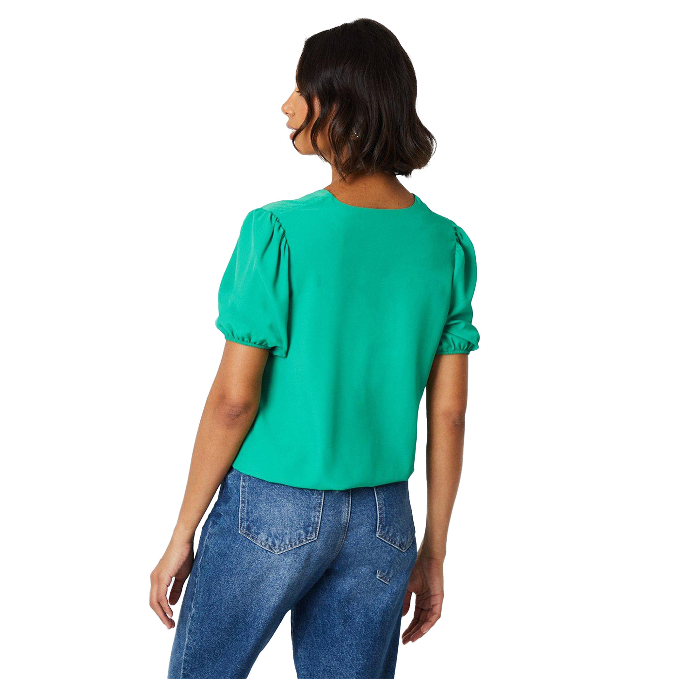 Green - Back - Dorothy Perkins Womens-Ladies Button Shirred Hem Blouse