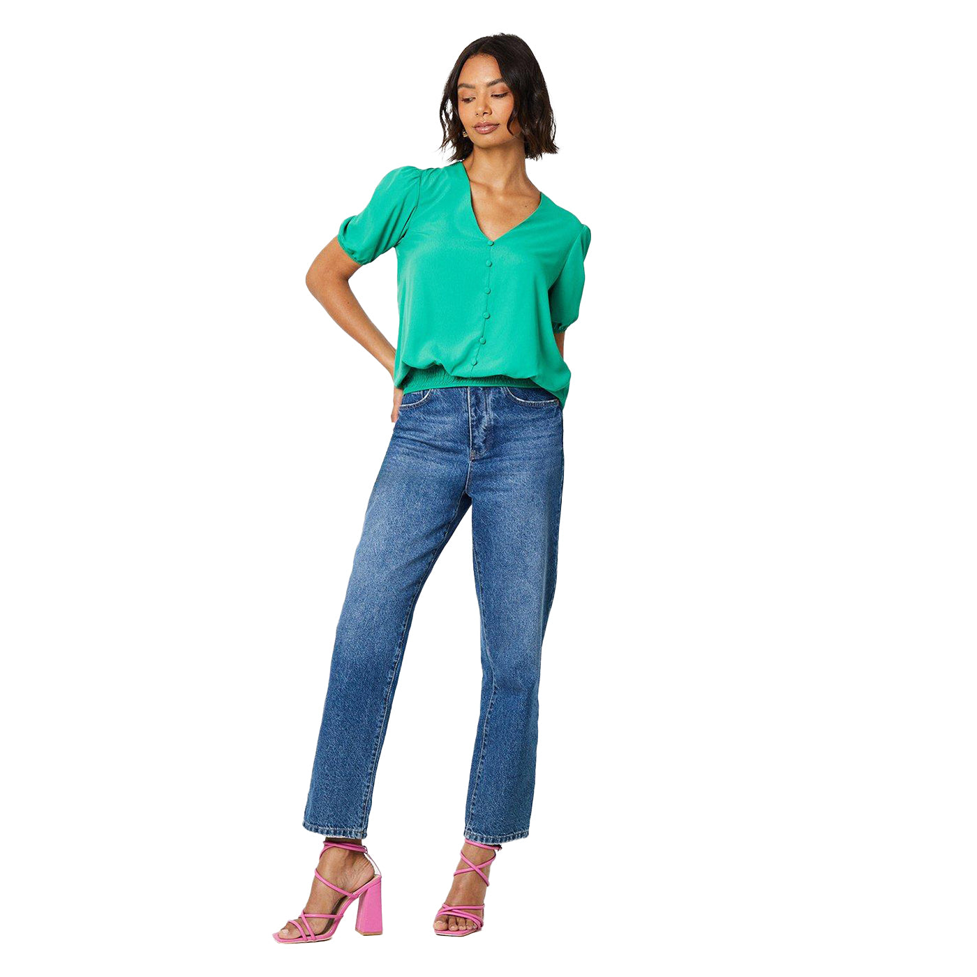 Green - Lifestyle - Dorothy Perkins Womens-Ladies Button Shirred Hem Blouse