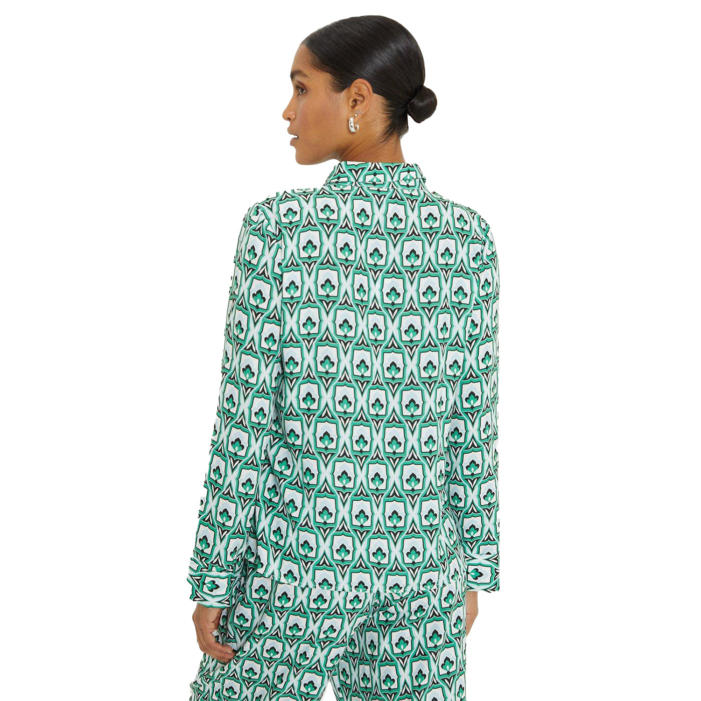 Green - Back - Dorothy Perkins Womens-Ladies Geometric Wide Cuff Shirt