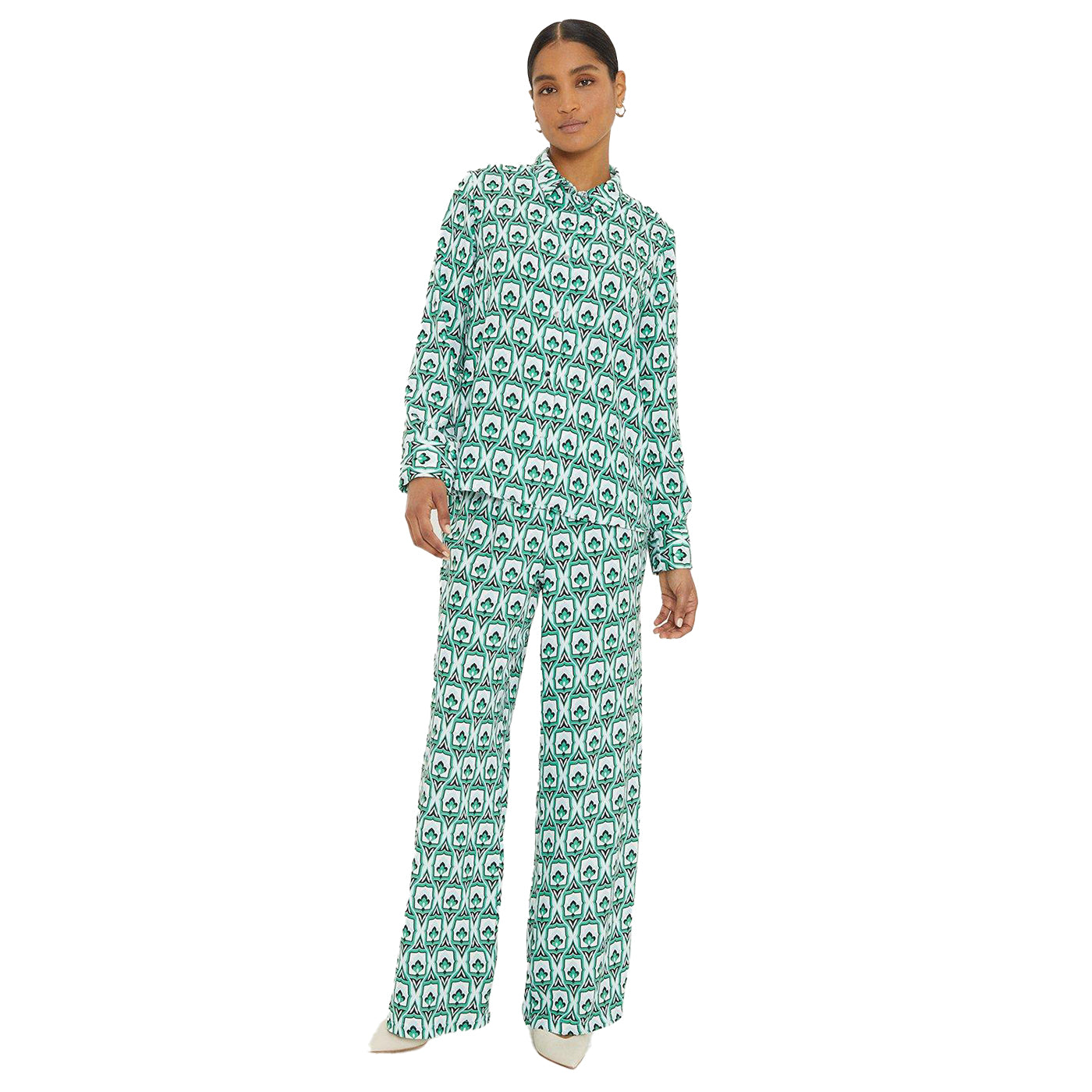 Green - Side - Dorothy Perkins Womens-Ladies Geometric Wide Cuff Shirt