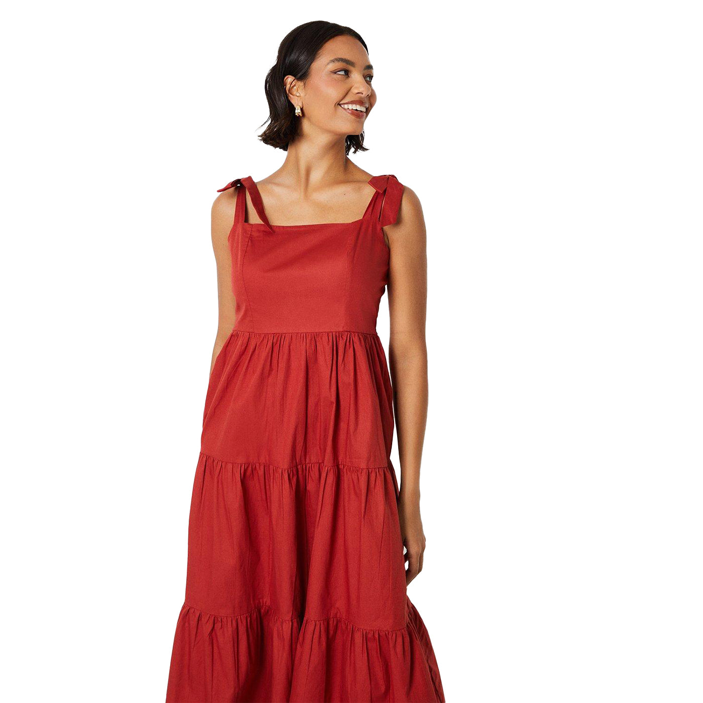 Rust - Lifestyle - Dorothy Perkins Womens-Ladies Tiered Tie Shoulder Petite Midi Dress