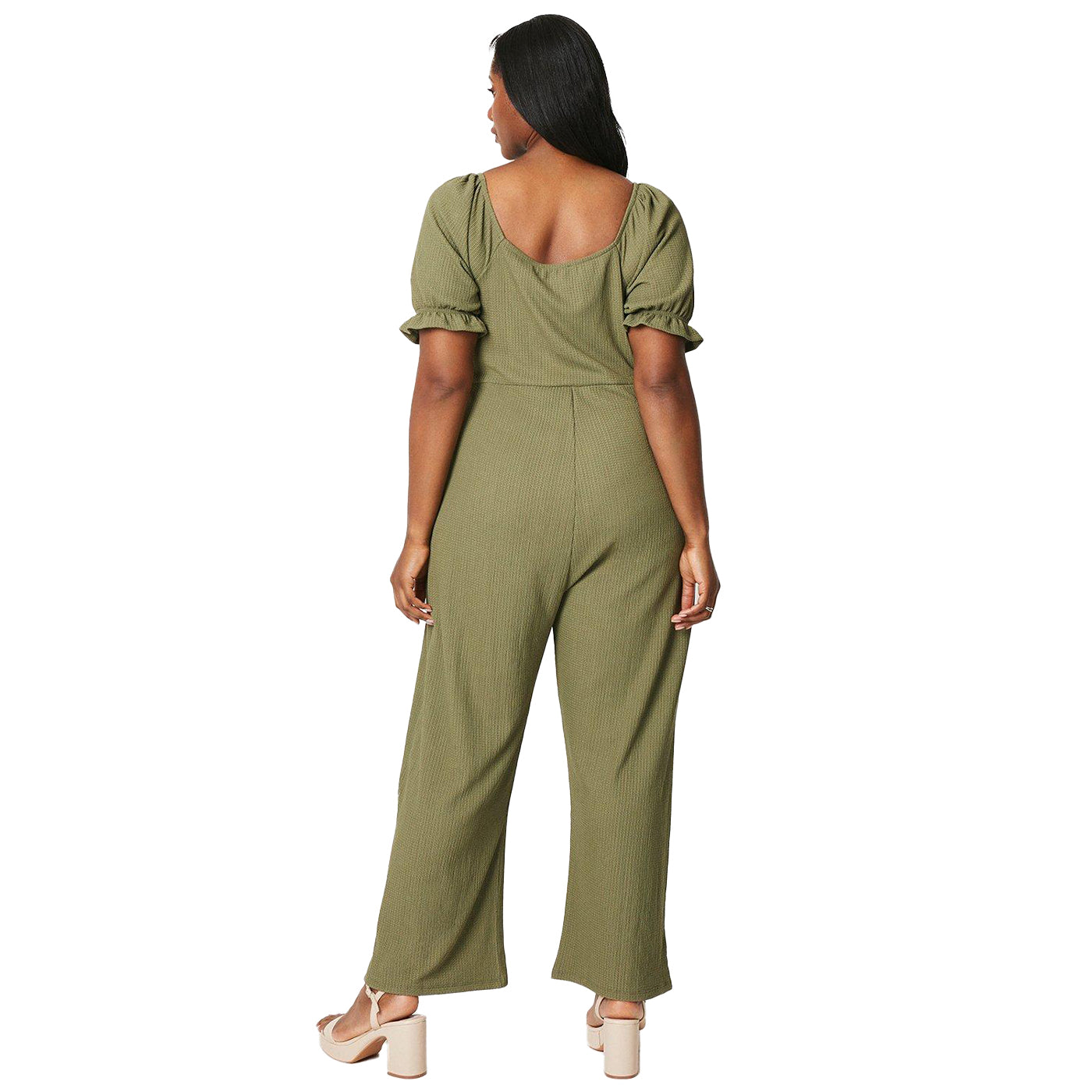 Khaki Green - Back - Dorothy Perkins Womens-Ladies Ruffle Neck Plus Jumpsuit