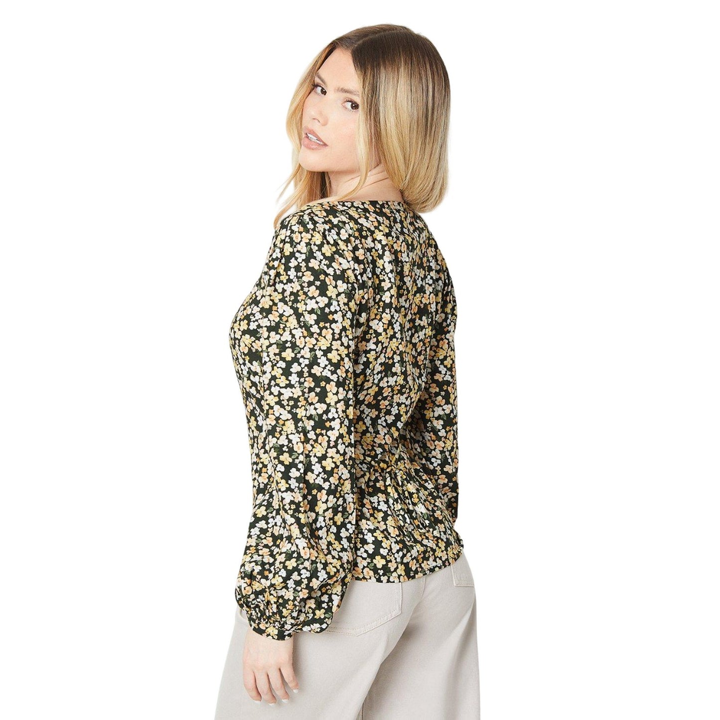 Black-Yellow-White - Back - Dorothy Perkins Womens-Ladies Ditsy Floral Long-Sleeved Blouse